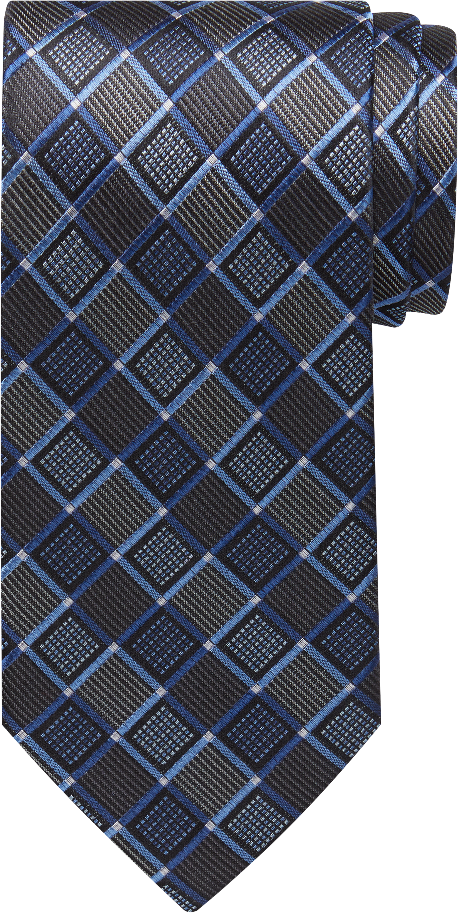 Pronto Uomo Platinum Narrow Tie, Blue & Charcoal Grid - Men's Brands ...