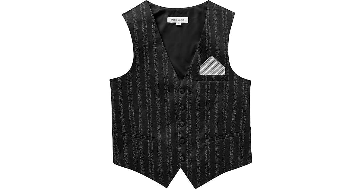 Pronto Uomo Black Stripe Vest & Pocket Square Set - Men's Big & Tall ...