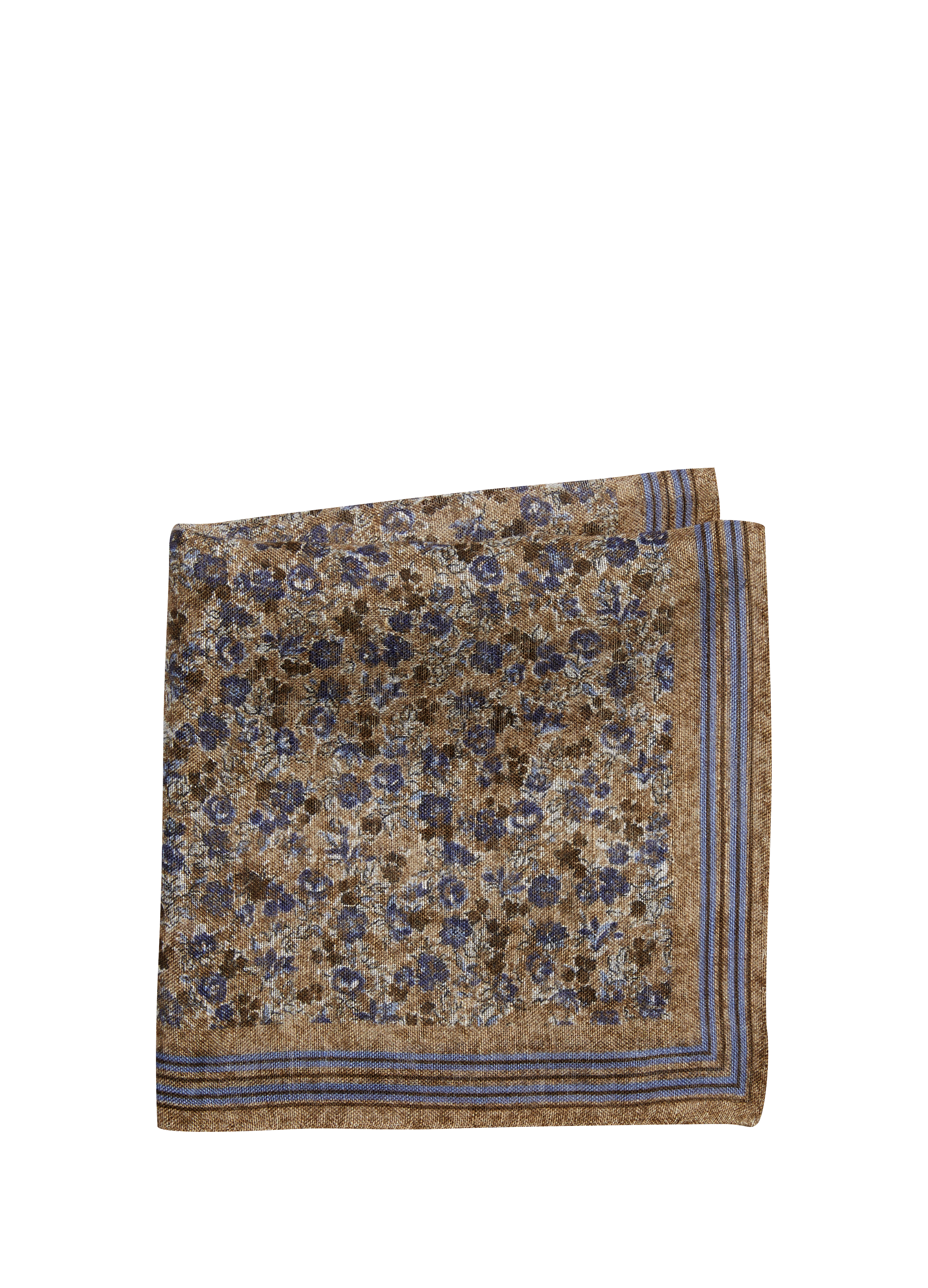 Brown Graphic Pocket Square in Linen Silk