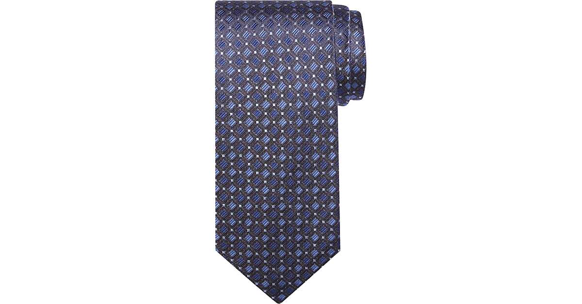 Pronto Uomo Blue & Charcoal Woven Grid Narrow Tie - Men's Featured ...