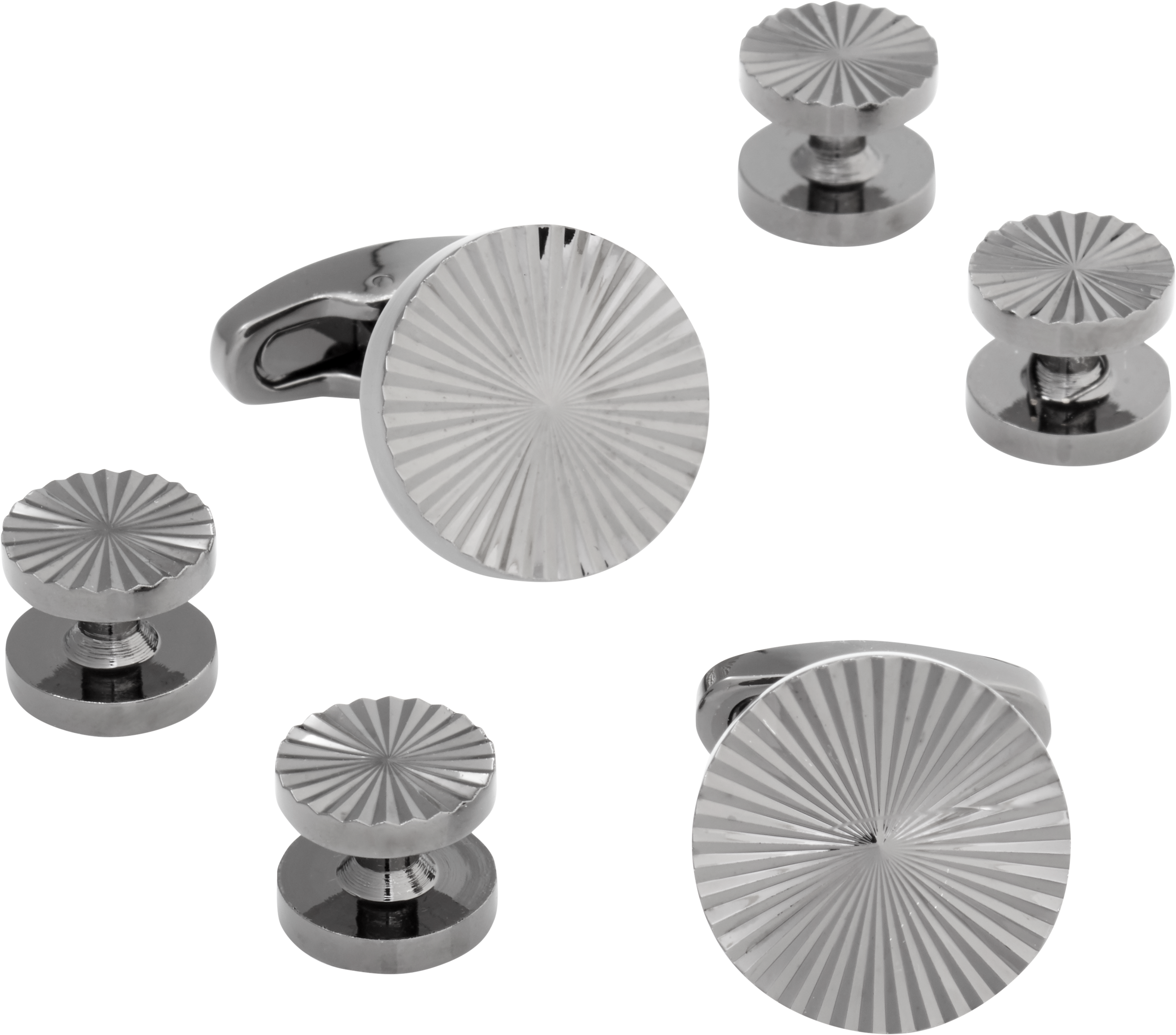 Mens Cufflink & Stud Sets, Tuxedos & Formalwear - BLACK by Vera Wang Round Gunmetal Cufflinks & Studs Set - Men's Wearhouse