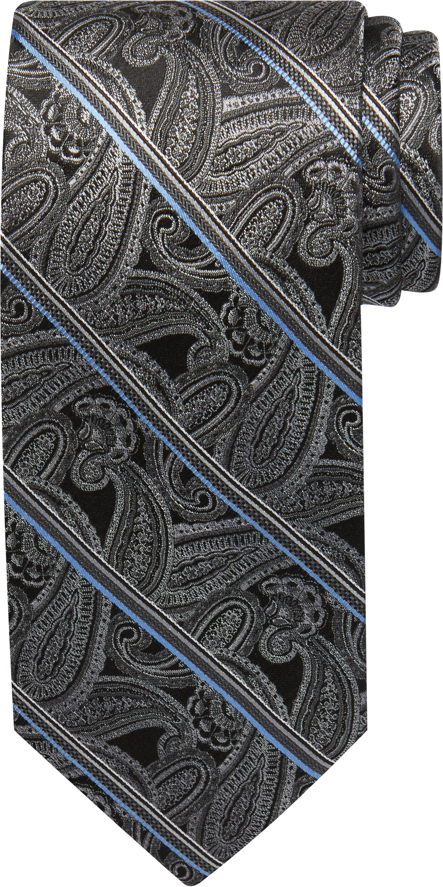 Pronto Uomo Platinum Narrow Tie, Black & Blue Paisley Stripe - Men's ...