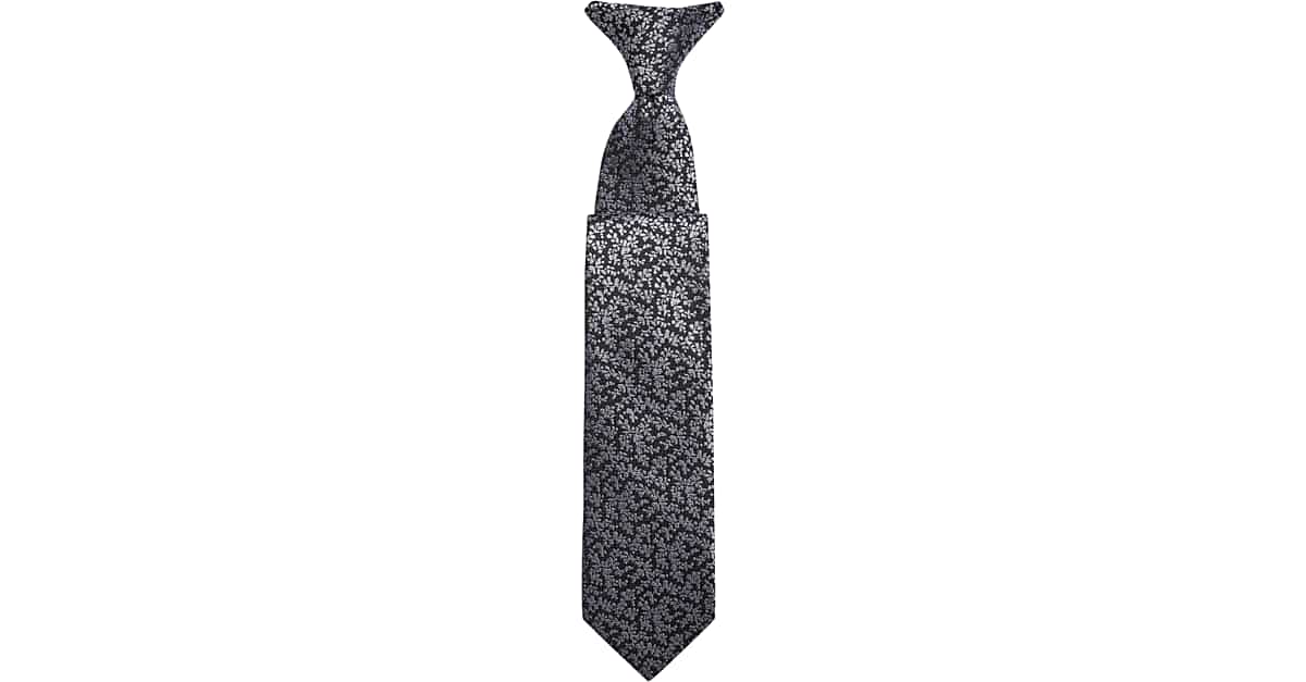 Egara Boys Gray & Black Floral 16Inch Clip Tie Men's Brands Men's