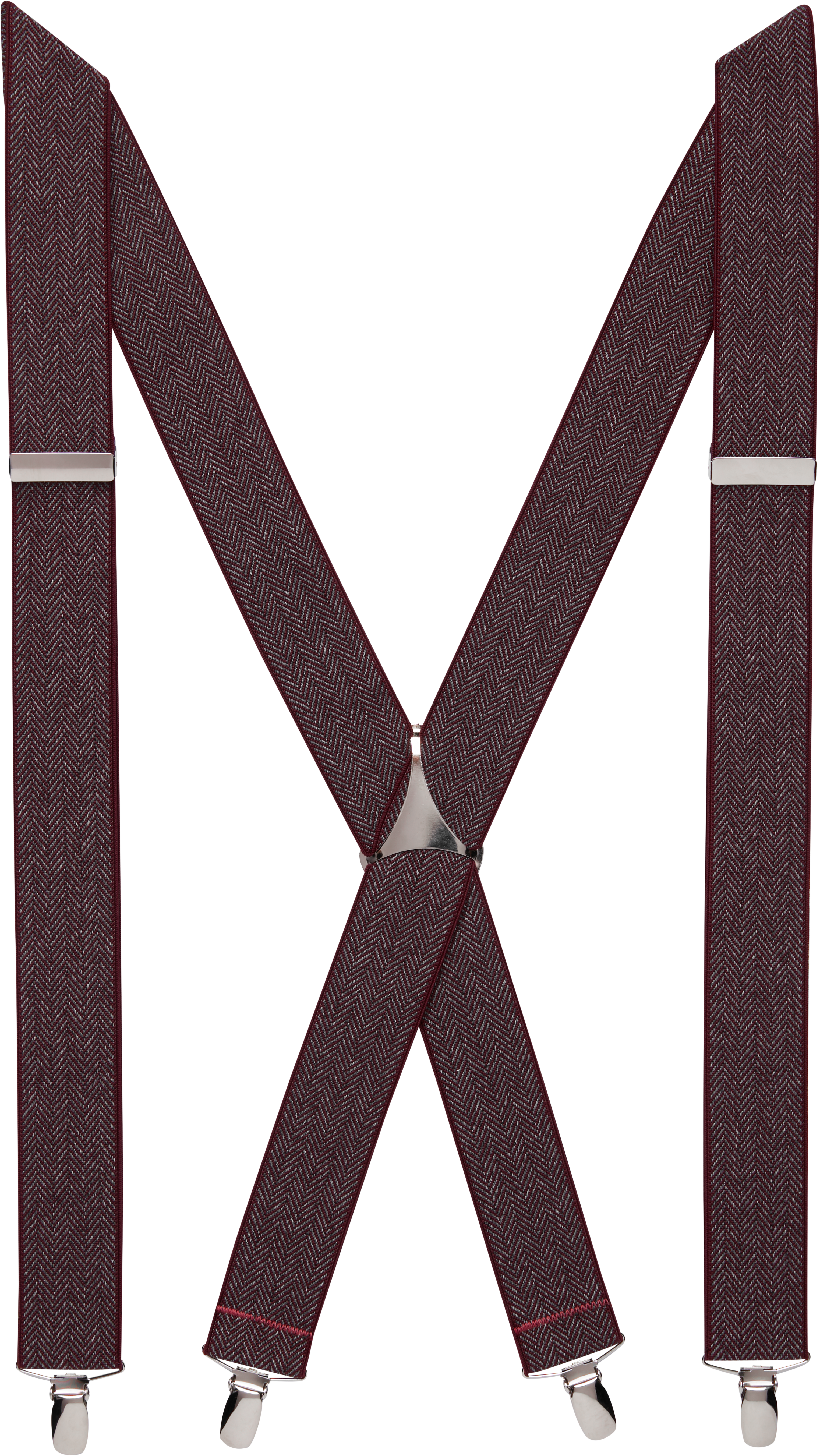 Mens - Egara Burgundy Herringbone Clip Suspenders, Big & Tall - Men's Wearhouse