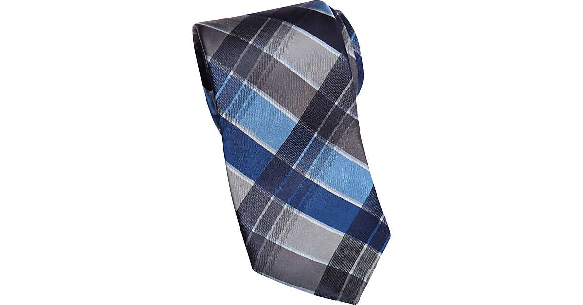 Calvin Klein Blue Navy And Gray Plaid Narrow Tie Mens Brands Men