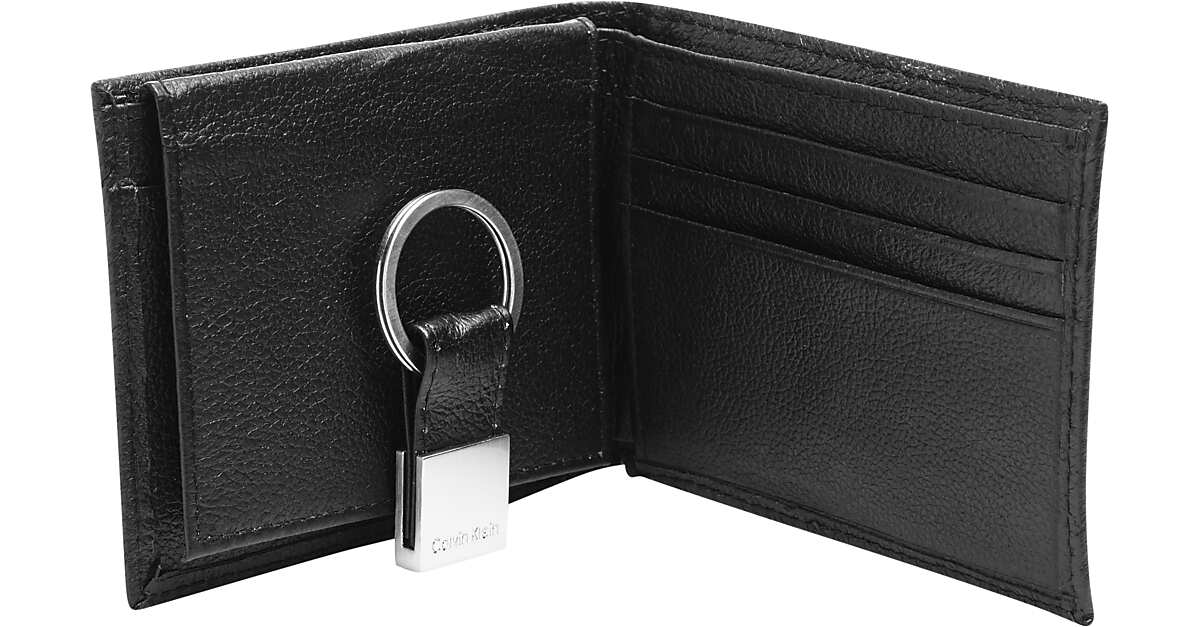 Calvin Klein Black Pebbled Leather Passcase Wallet and Key Fob Set ...