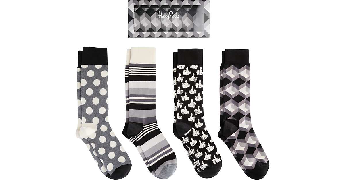 Happy Socks Black Cream White Socks Gift Box 4 Pair Men S Accessories Men S Wearhouse