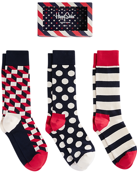 Happy Socks White & Blue Stripes Red Bright UK 7-11 Pair Unisex Mens Socks Gift