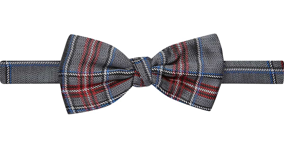 Calvin Klein Silver Gray Plaid PreTied Bow Tie Men's Accessories