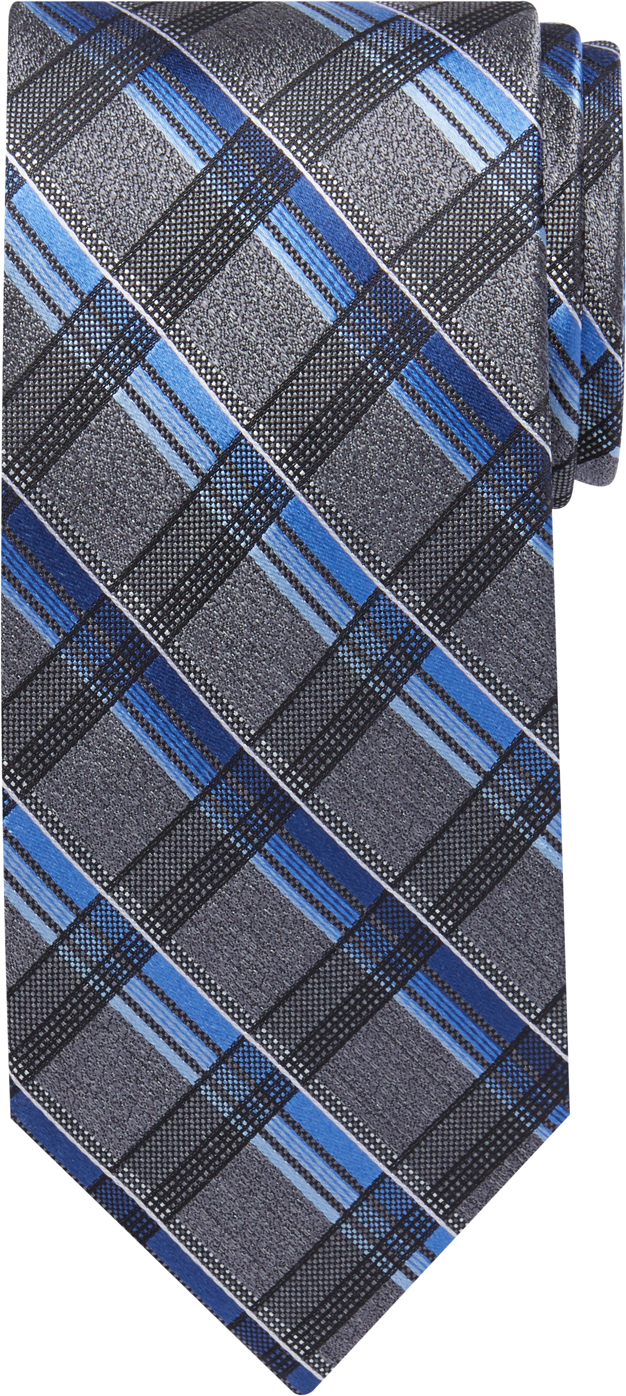 Pronto Uomo Platinum Narrow Tie, Blue & Charcoal Grid - Men's Featured ...