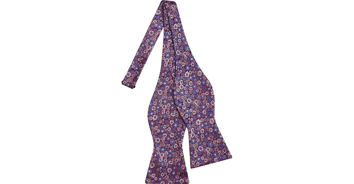 Joseph Abboud Burgundy, Blue & Silver Floral Self Tie Bow Tie Men's