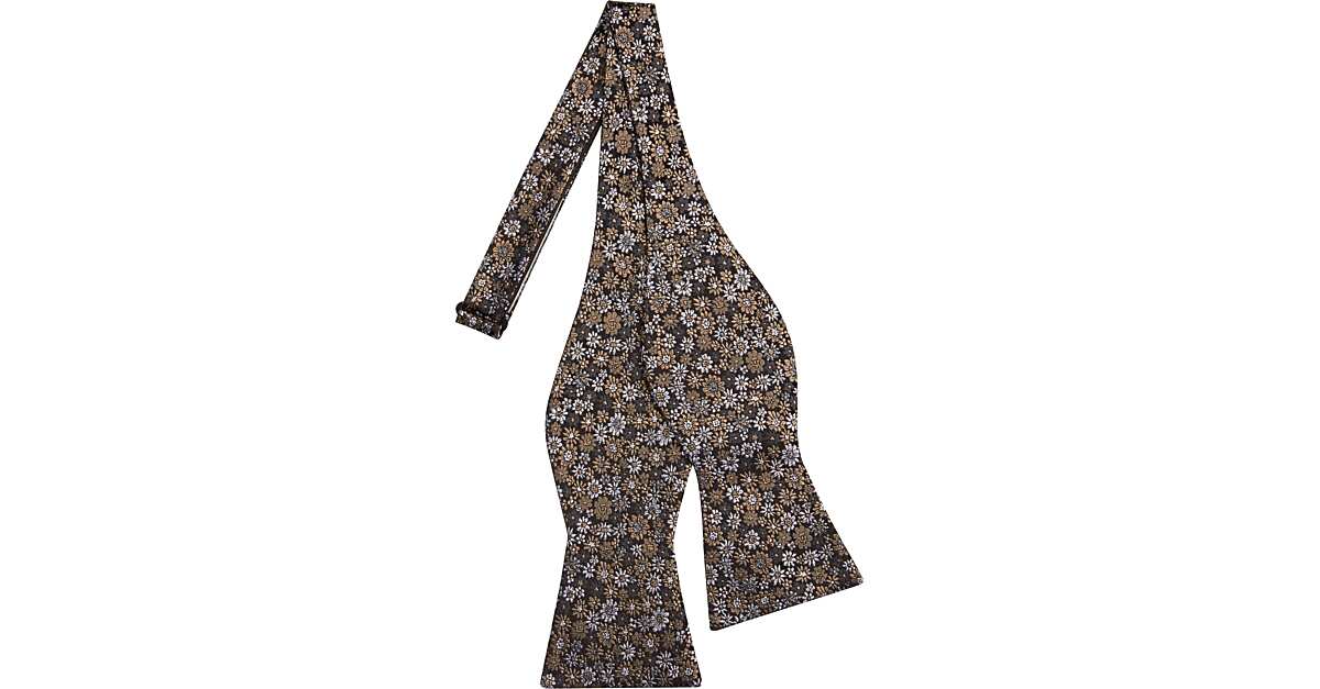 Joseph Abboud Black & Taupe Floral Self Tie Bow Tie Men's Big & Tall