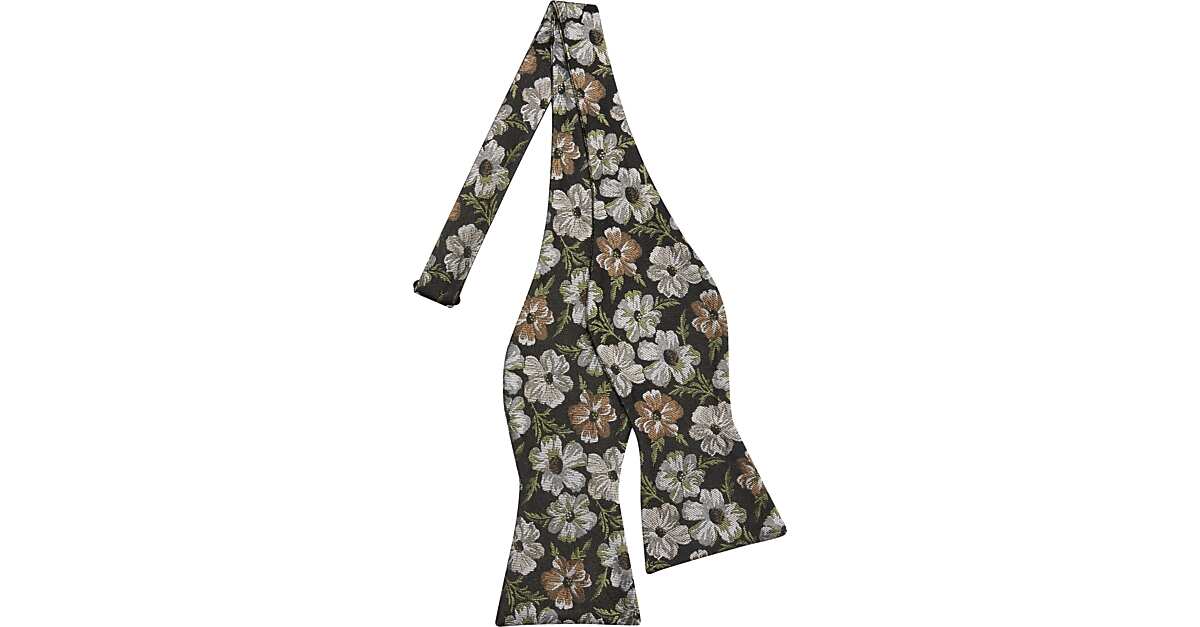 Joseph Abboud Black & Taupe Floral Self Tie Bow Tie Men's Accessories