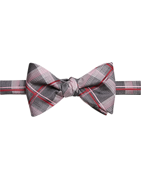 New formal men's pre tied Bow tie plaid & checkers formal wedding party gray