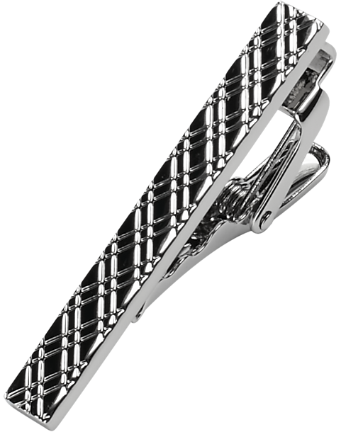 Pronto Uomo Tie Bar, Silver Diamond Pattern