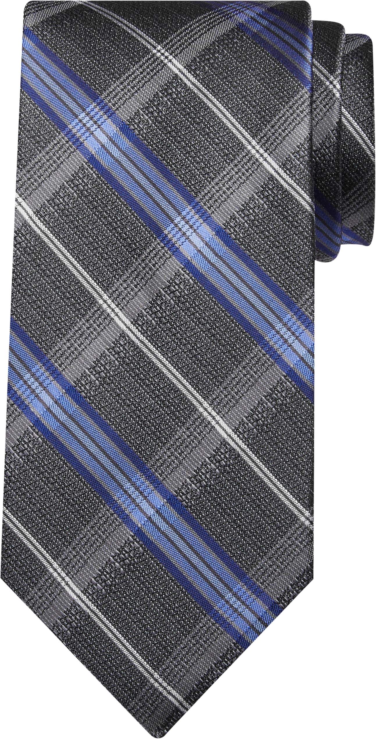 Pronto Uomo Platinum Narrow Tie, Blue & Charcoal Plaid - Men's Brands ...