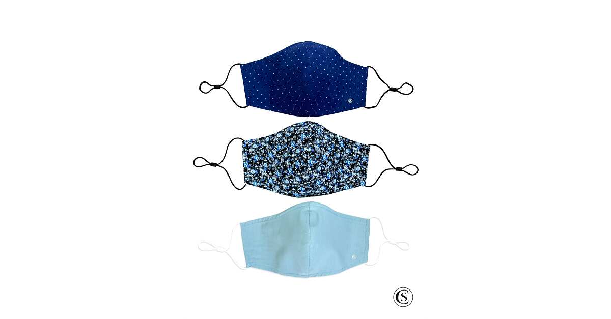 Con.Struct Blue MultiPatterned Floral Face Masks, 3Pack Men's Men