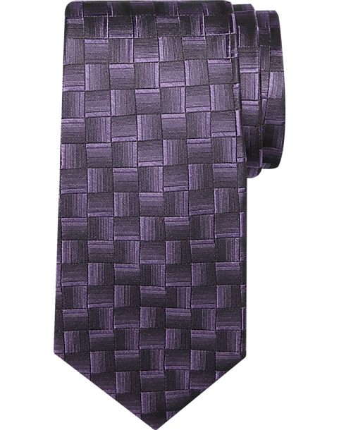 Pronto Uomo Mens Narrow Tie (Purple Basketweave Check)