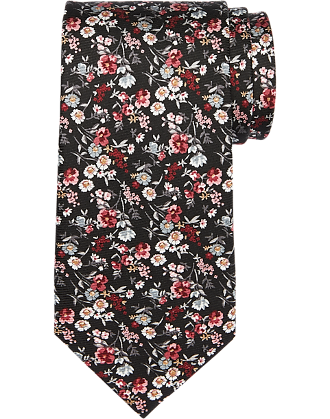 Joseph Abboud Narrow Silk Tie (Black Flower)