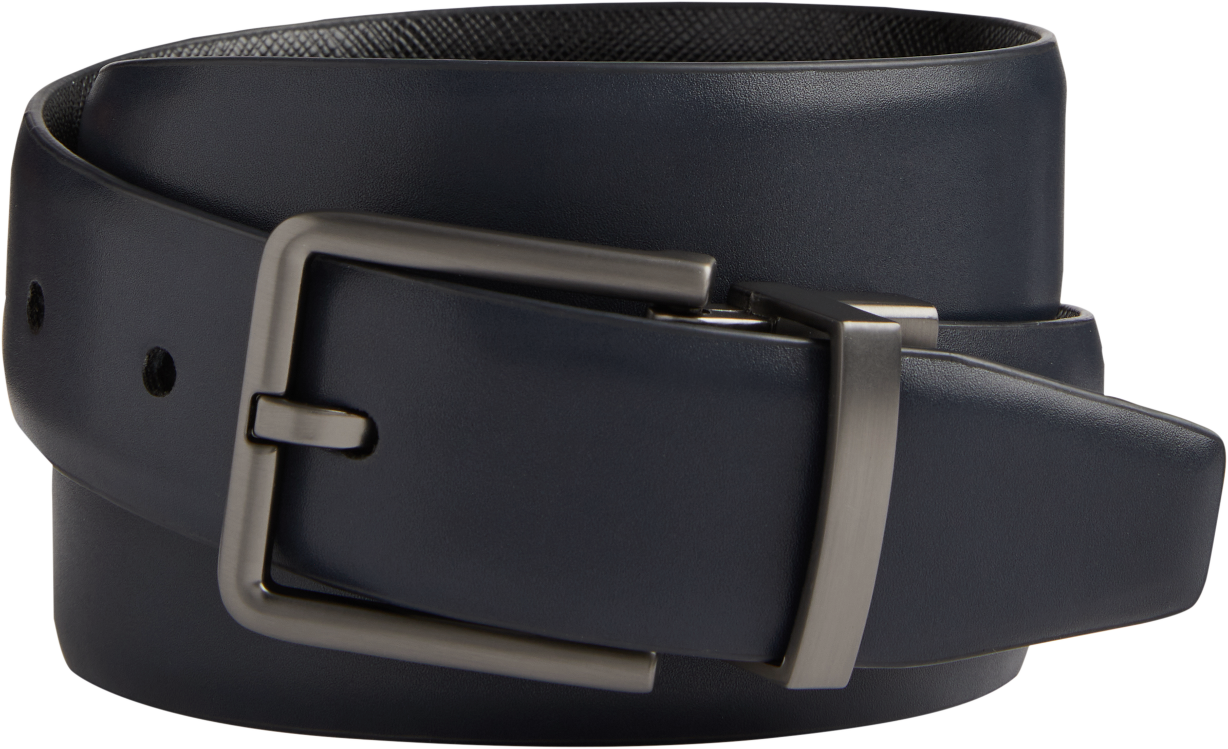 Perry Ellis Portfolio Men's Matte Black Reversible Buckle Leather