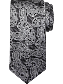 Pronto Uomo Narrow Tie, Black and Charcoal Paisley