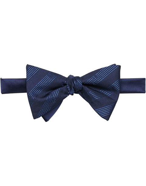 New Men's Pre-tied Bow tie & hankie blue silver stripes striped wedding formal 