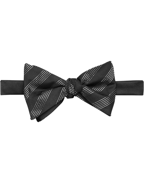 Calvin Klein Pre-Tied Silk Bow Tie, Black Stripe