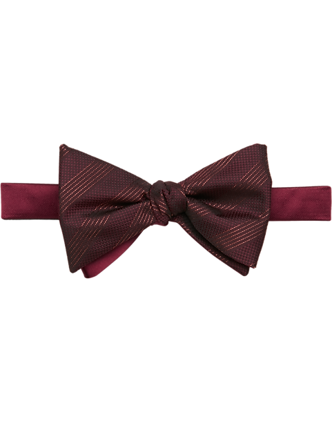 Calvin Klein Pre-Tied Silk Bow Tie, Wine Red Stripe
