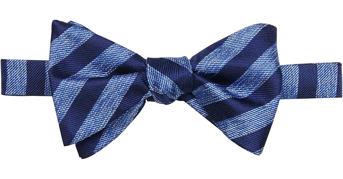 Calvin Klein Pre-Tied Silk Bow Tie, Blue Stripe - Men's Accessories | Men's Wearhouse