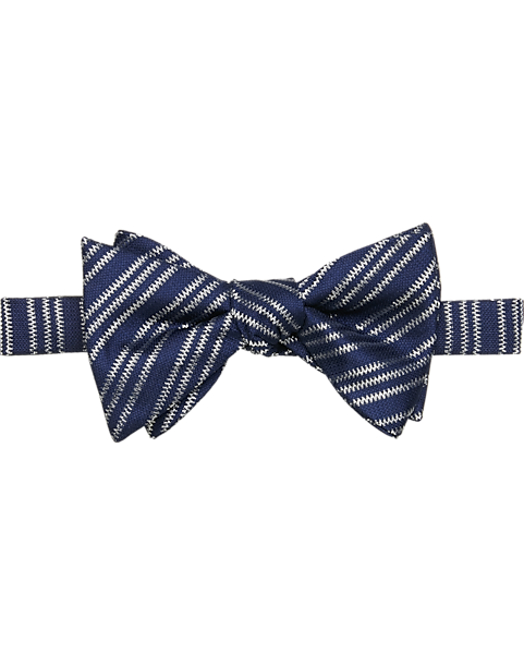 Calvin Klein Pre-Tied Silk Bow Tie, Navy Blue and Silver Stripe