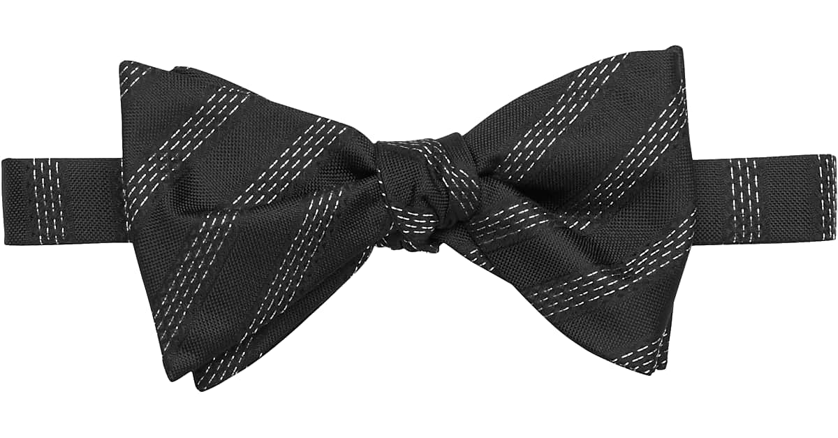 Calvin Klein PreTied Silk Bow Tie, Black Stripe Men's Men's Wearhouse