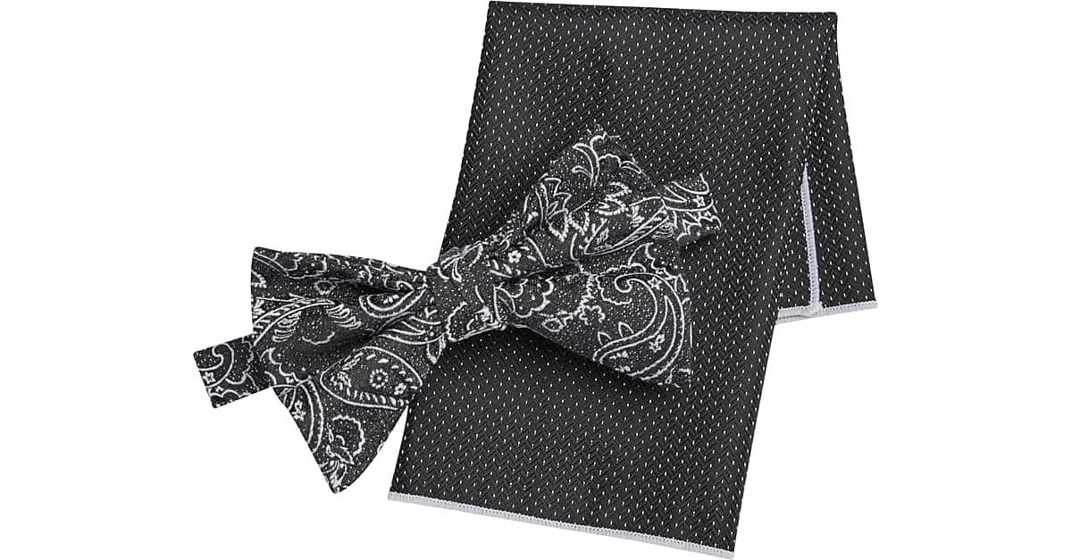 Egara Bow Tie and Pocket Square Set, Black Men's Brands Men's Wearhouse