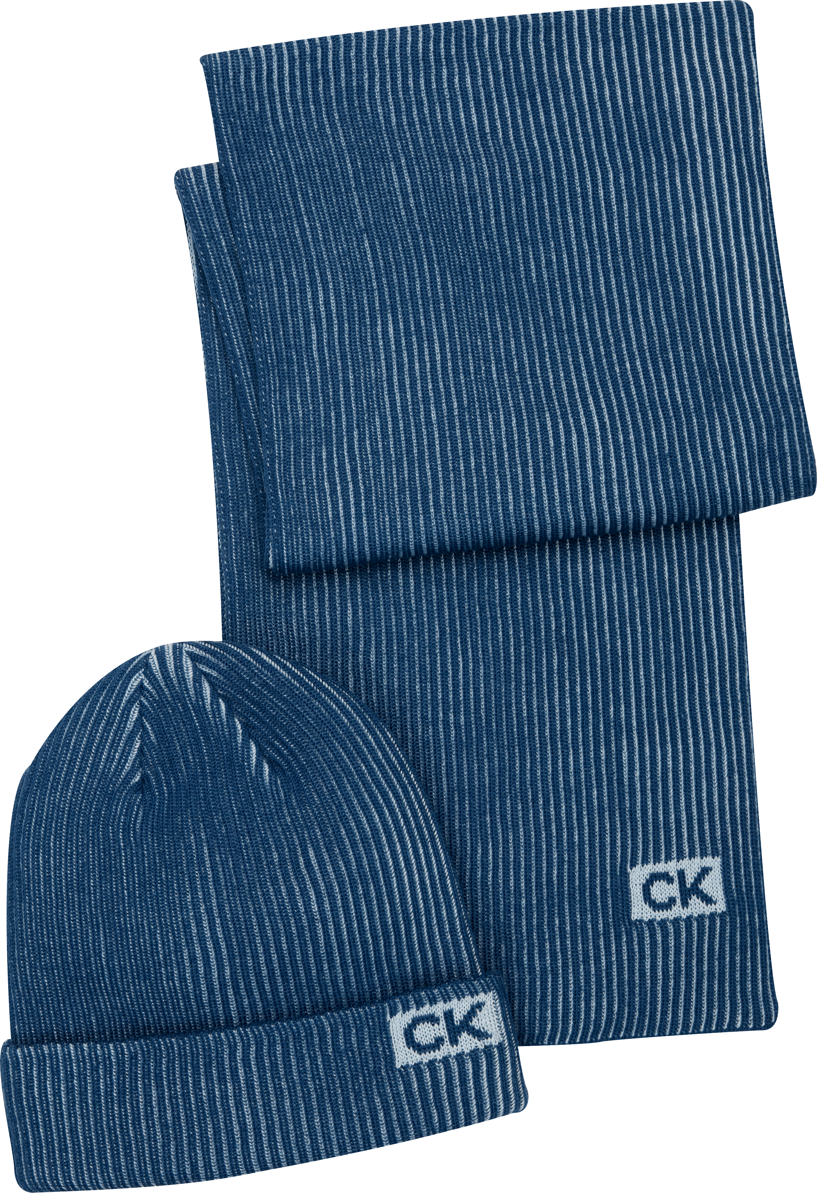 Calvin Klein Ribbed Logo Beanie and Scarf Set, Blue - Men's Brands | Men's  Wearhouse