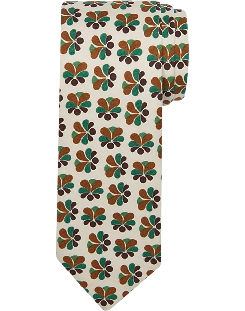 Paisley & Gray Floral Motif Narrow Tie (Rust Stylized Floral)