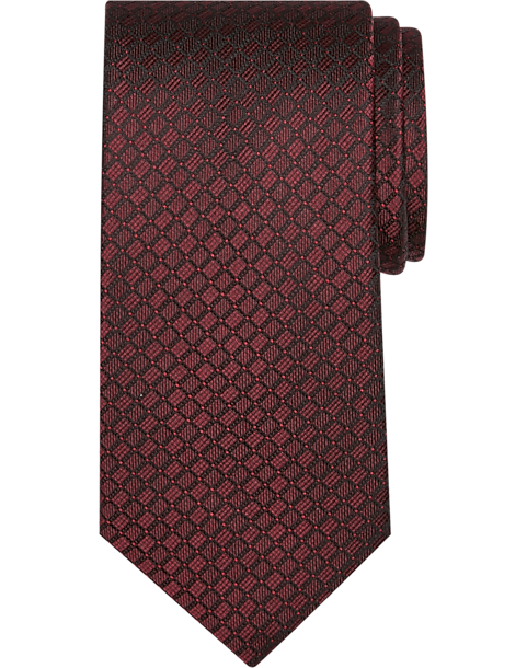 Pronto Uomo Narrow Tie, Burgundy Tonal Grid - Men's Sale | Men's Wearhouse