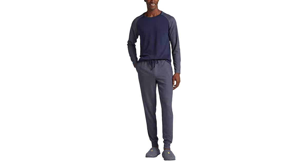 Pronto Uomo Relaxed Fit Top and Pants Pajama Set, Navy - Men's ...