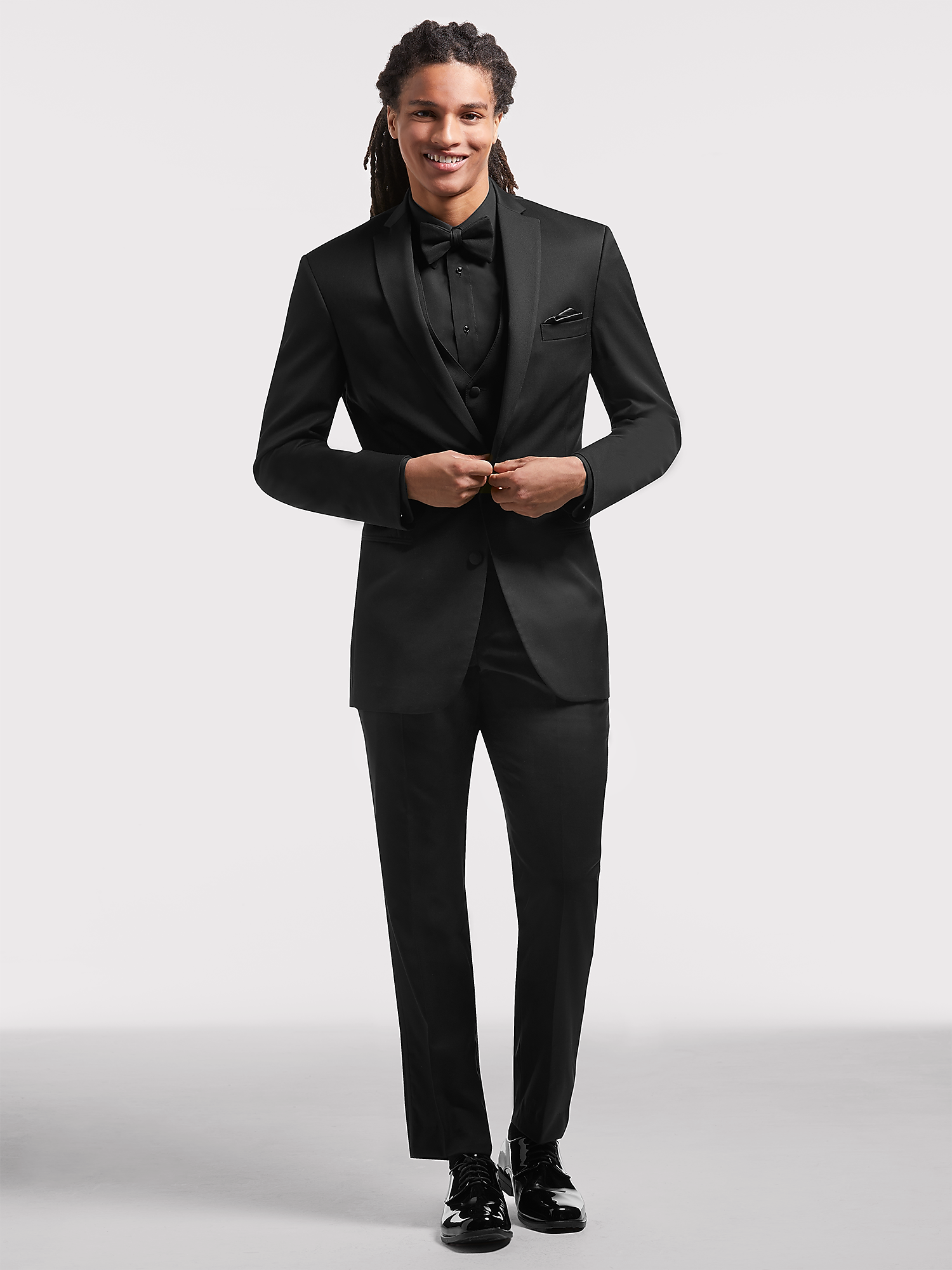 Boys Size Black Joseph Abboud Tuxedo With Flat Front Pants Silver Vest & Tie 