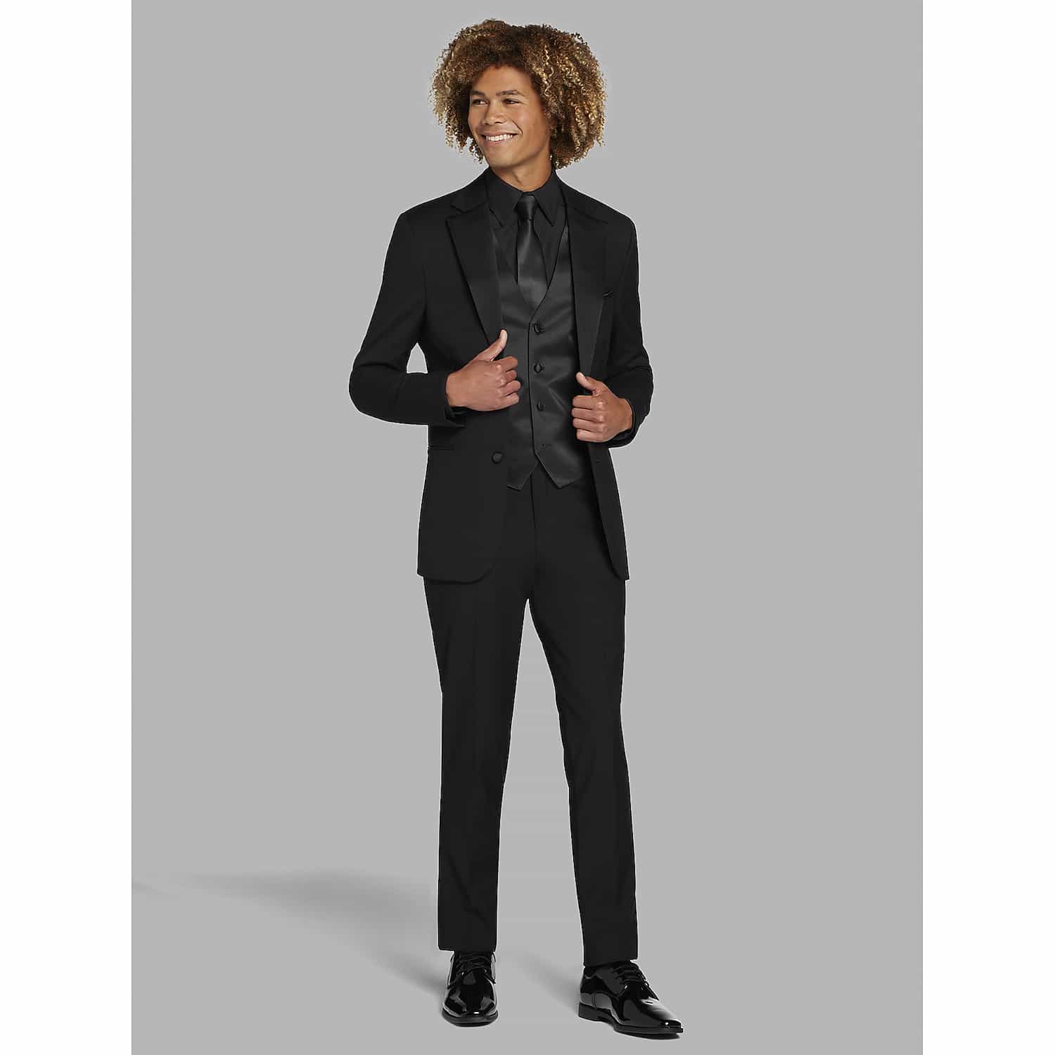 Pronto Uomo Black Wool Notch Lapel Tuxedo – Classic Men’s Formal Suit for Prom, Fall Weddings, Homecoming, Black-Tie Events