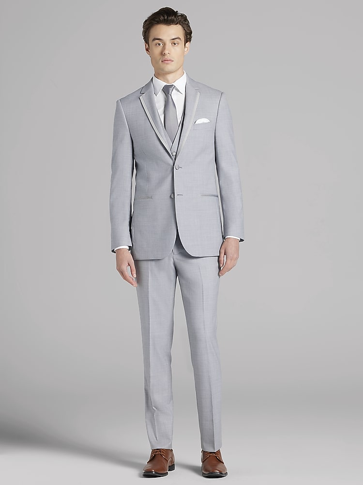 Joseph Abboud Light Gray Satin Edged Notch Lapel Tux, Gray