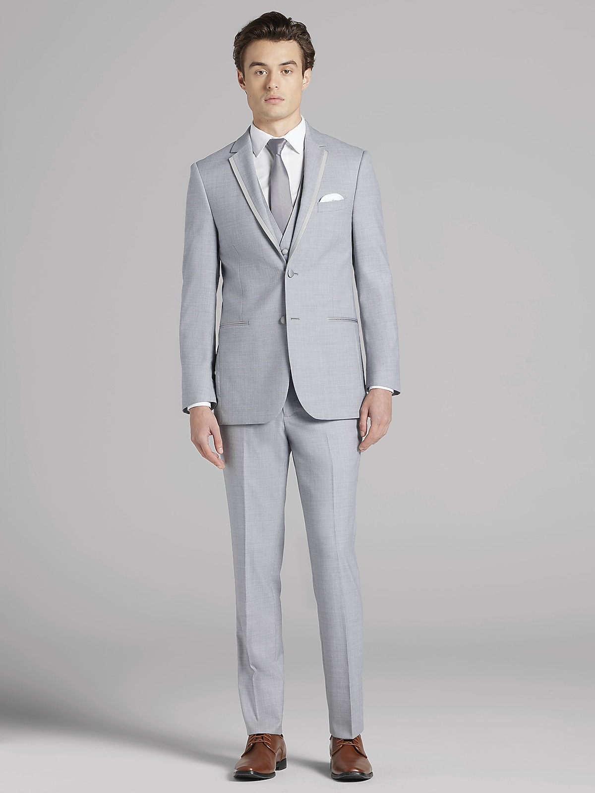 JOSEPH ジョセフ　シルク混 ビジネススーツ 大きいサイズ　グレー系 Joseph Abboud Light Gray Satin Edged Notch Lapel Tux, Gray