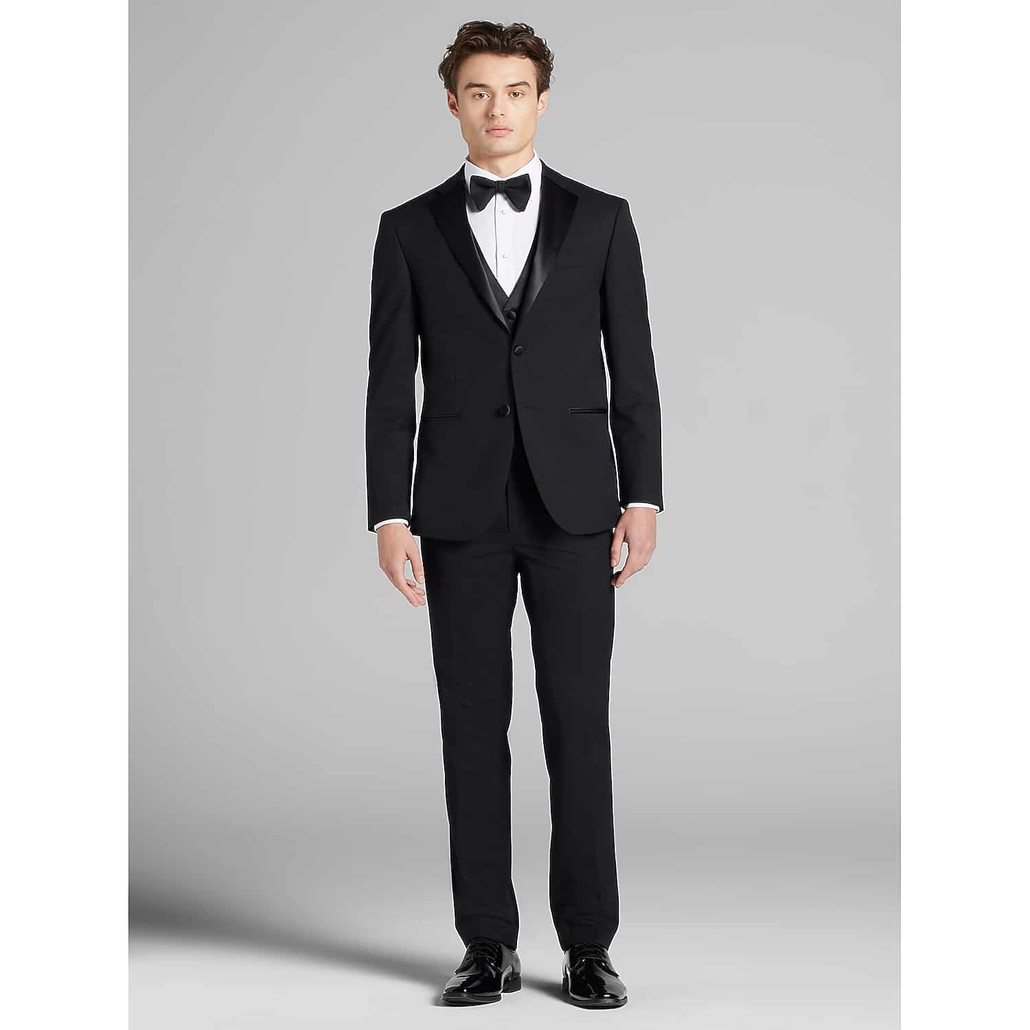 Egara Black Prom Tuxedo 2-Piece Set – Notch Lapel Jacket and Flat Front Pants in Modern, Slim or Skinny Fit