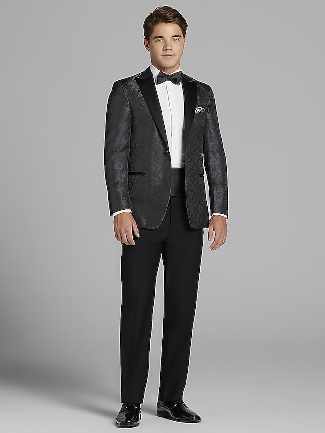 Egara Charcoal Gray Jacquard Dinner Jacket Tux
