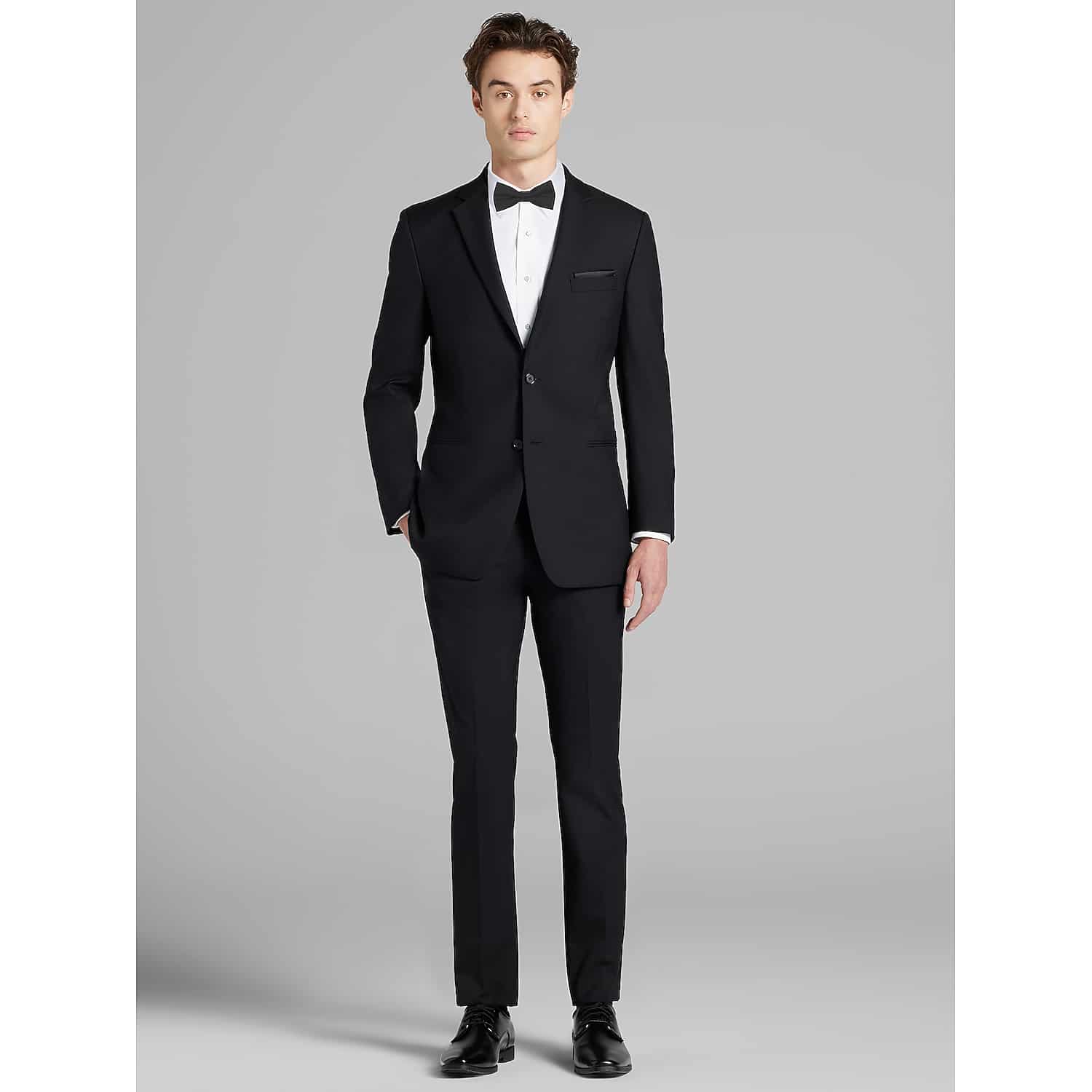Pronto Uomo Black Super 120s Wool Prom Suit Package – Men’s Modern or Slim Fit Notch Lapel Jacket, Pants and Vest