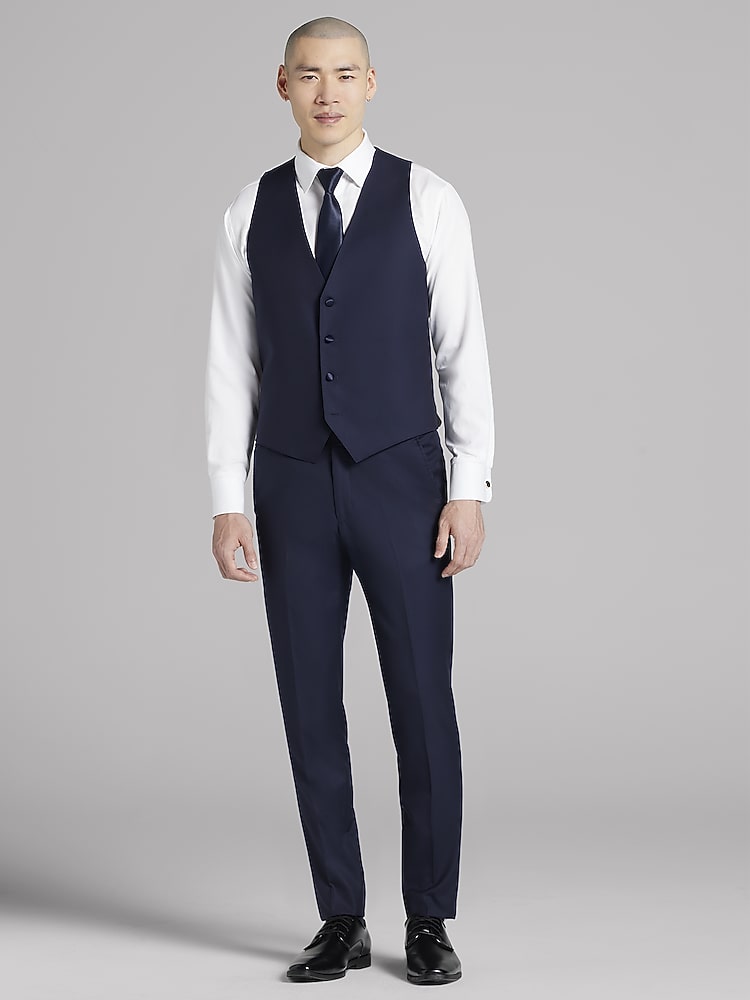 Joseph Abboud Navy Satin Edged Notch Lapel Tux, Blue/Navy | Tuxedo