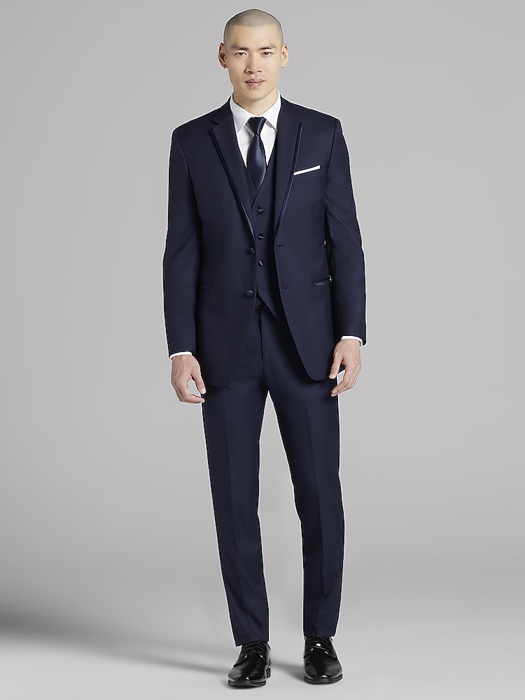 Joseph Abboud Navy Satin Edged Notch Lapel Tux, Blue/Navy | Tuxedo