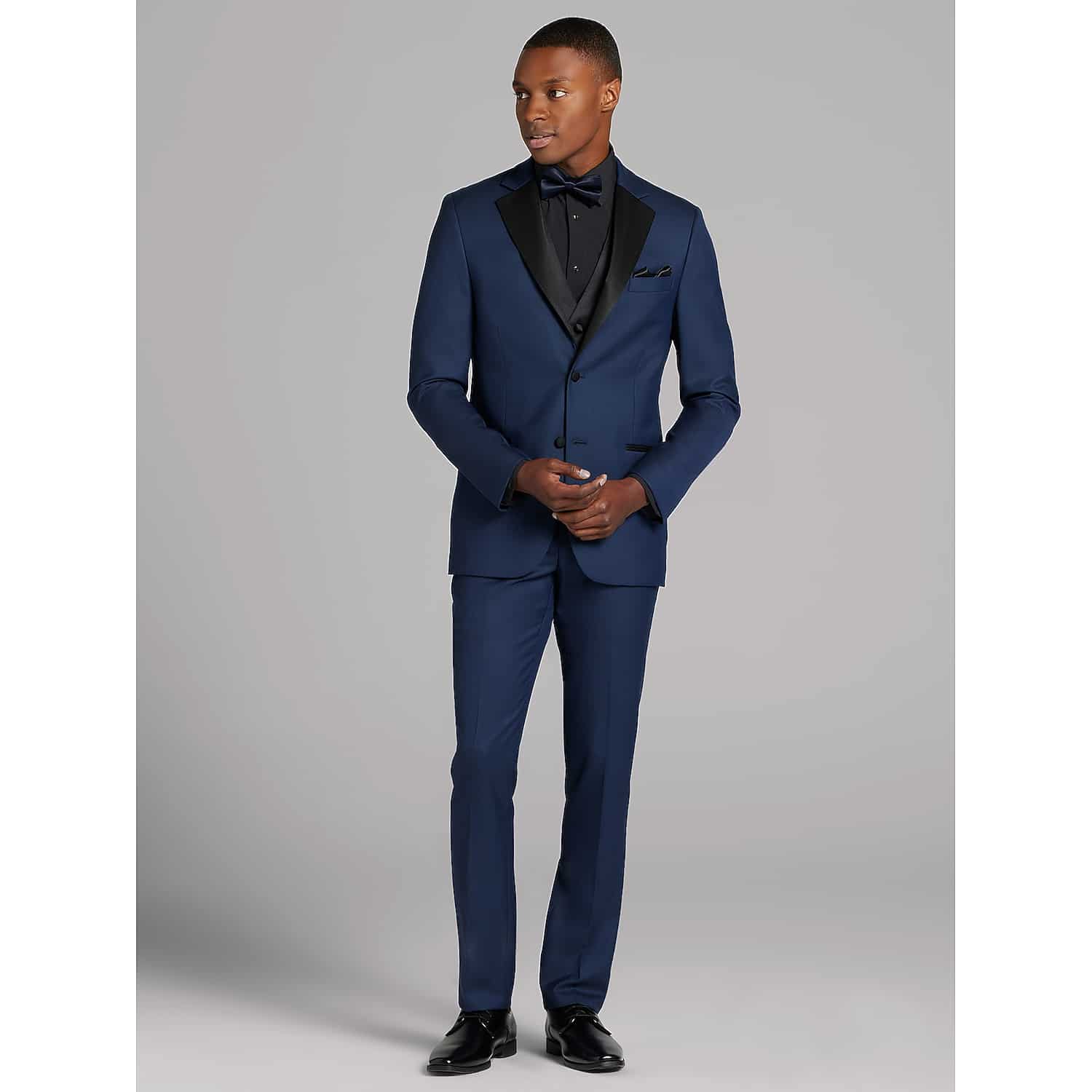 Vera Wang Men’s Midnight Blue Tuxedo 2-Piece Suit Package in Super 120s Wool – Modern and Slim Fit Formal Wear for Weddings and Black Tie