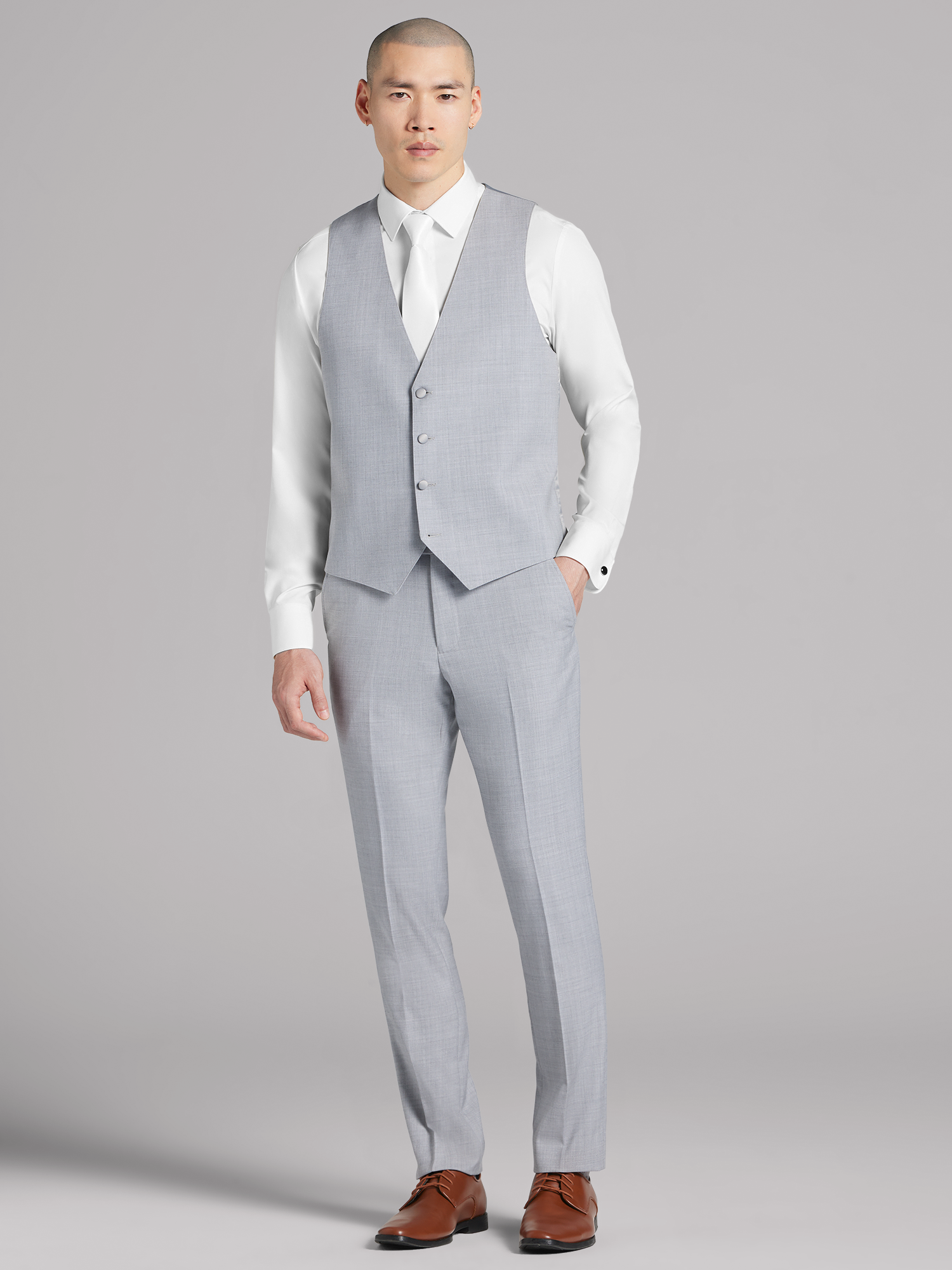 Joseph Abboud Light Gray Satin Edged Notch Lapel Tux, Gray