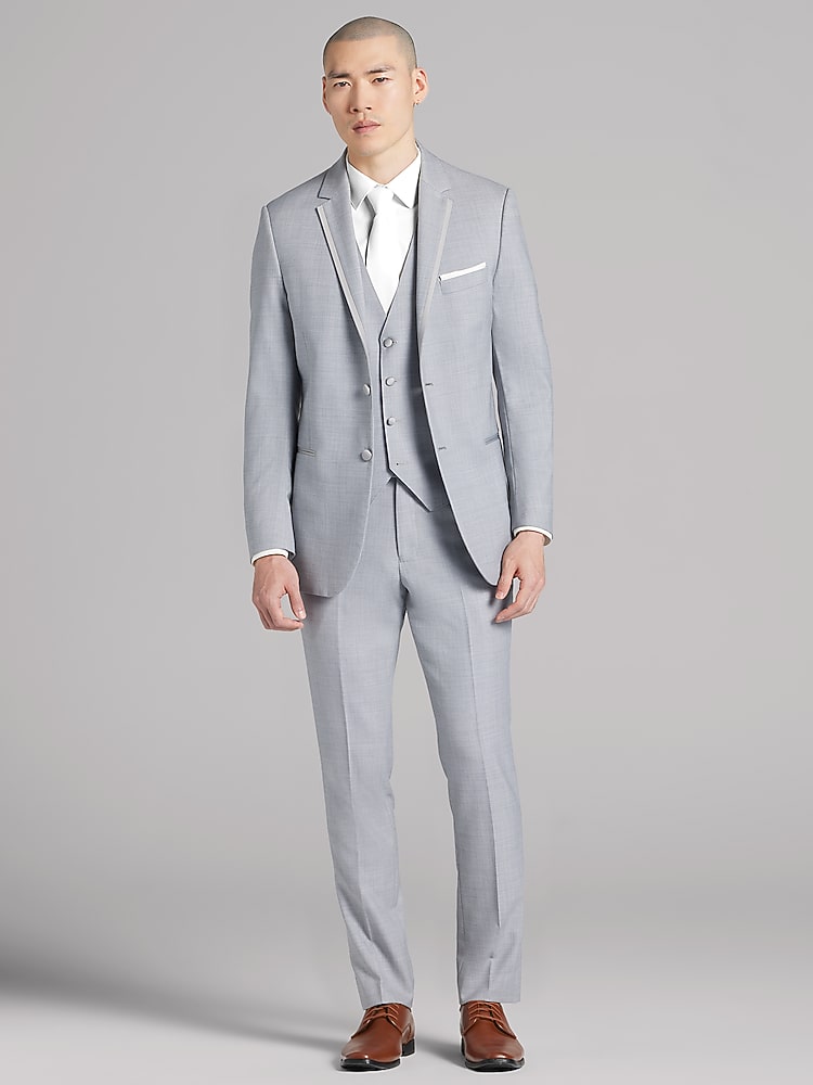 JOSEPH ジョセフ　シルク混 ビジネススーツ 大きいサイズ　グレー系 Joseph Abboud Light Gray Satin Edged Notch Lapel Tux, Gray