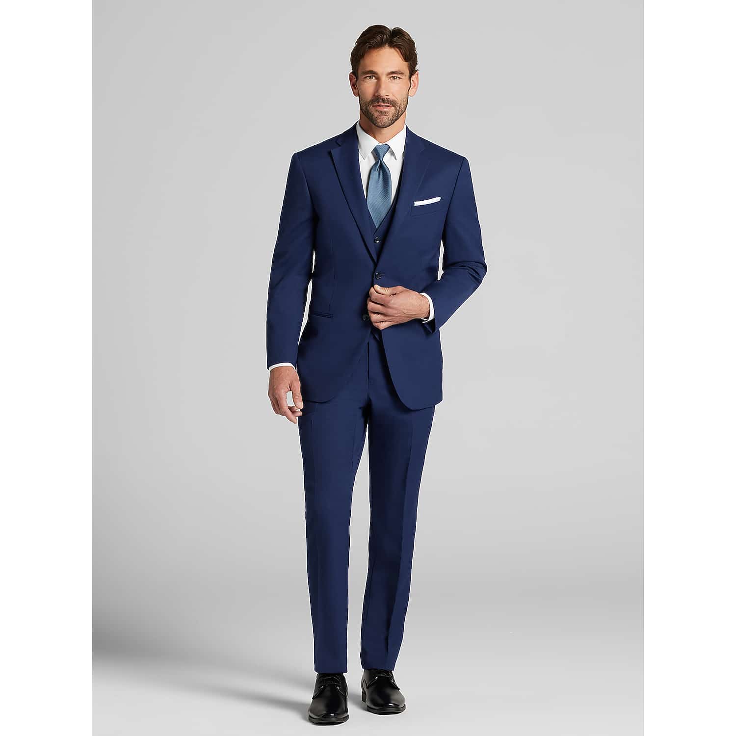 Pronto Uomo Navy Stretch Wedding Suit – Modern Fit Wool Blend Two-Button Jacket with Matching Dress Pants
