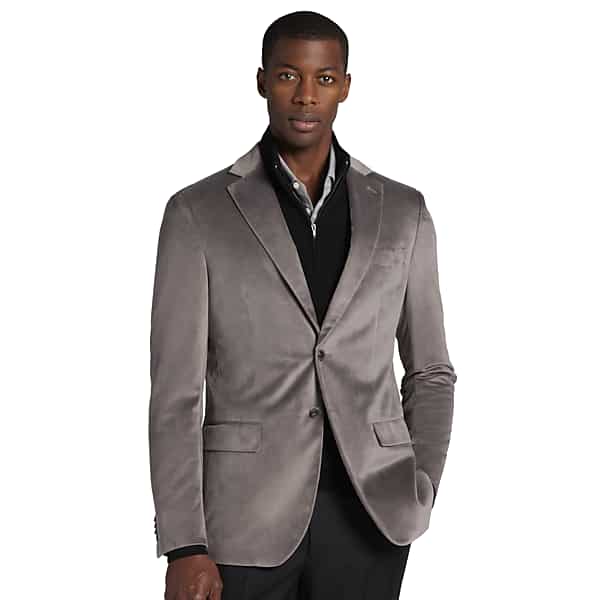 Joseph Abboud Men's Modern Fit Velvet Dinner Jacket Gray Velvet - Size: 42 Regular TMW10B042204